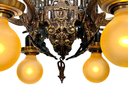 Cast Bronze 1920s Chandelier 6 Light