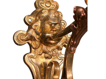 Art Nouveau Wall Sconces with Antique Etched Shades