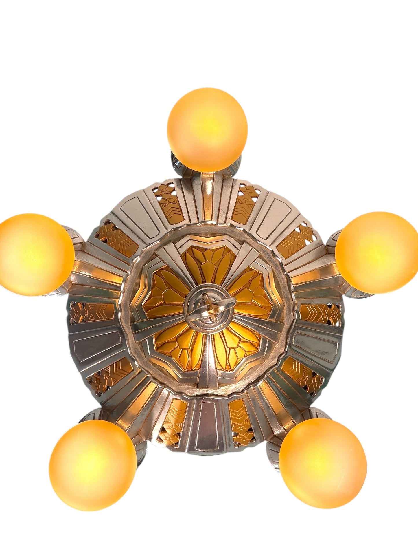 Art Deco Exposed Bulb 5 Light Chandelier in Polished Aluminum #2585