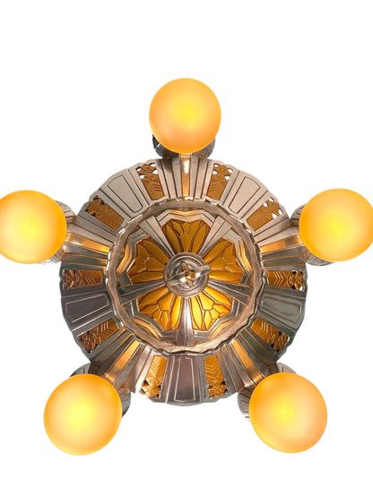 Art Deco Exposed Bulb 5 Light Chandelier in Polished Aluminum #2585