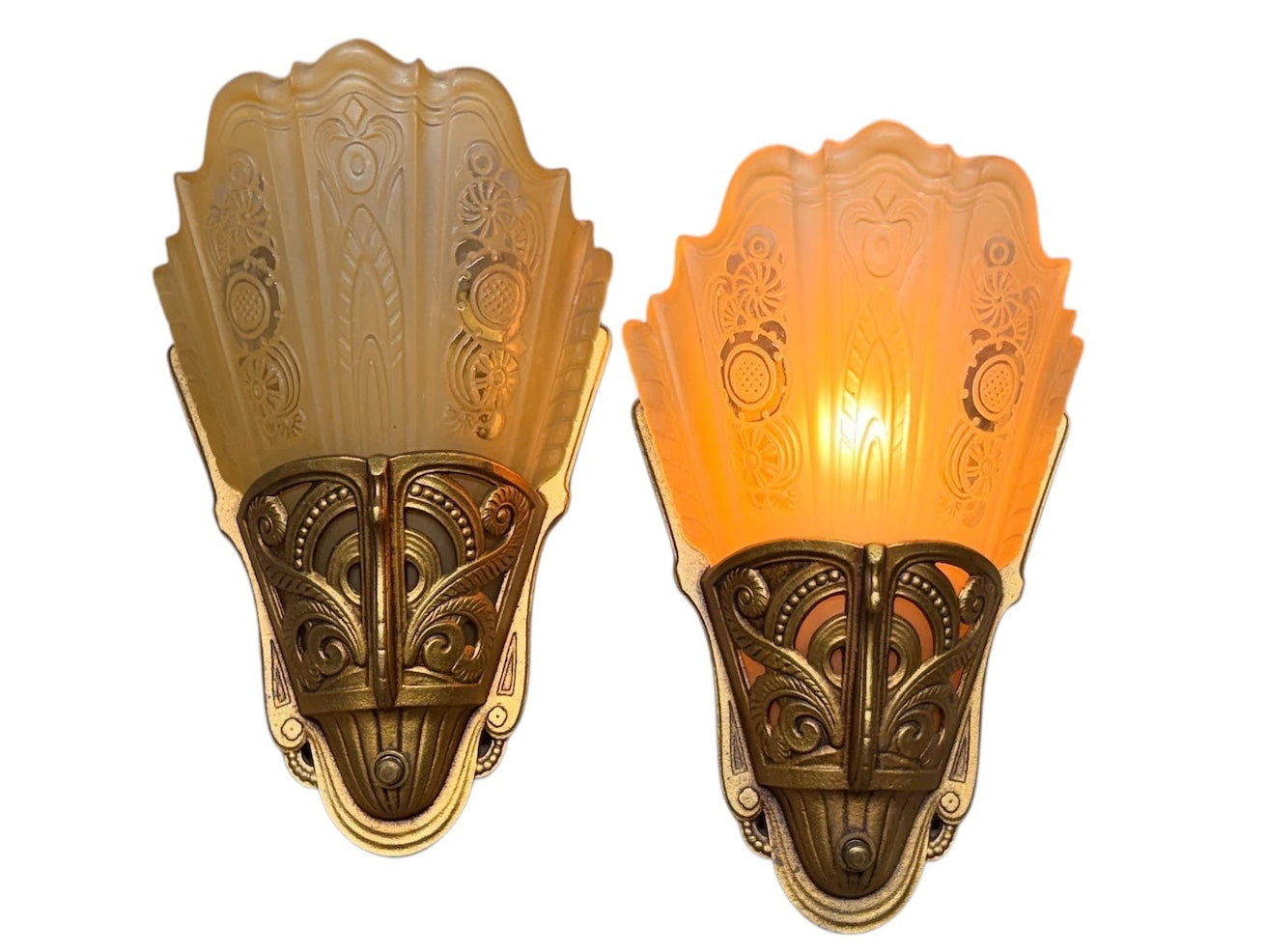 Lightolier Art Deco "Stylux"  Slip Shade Wall Sconces