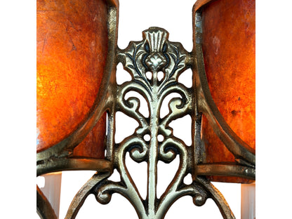 Four Double Cast Bronze Wall Sconces with  Mica Shields and Thistle Motif (priced per pair) #2633
