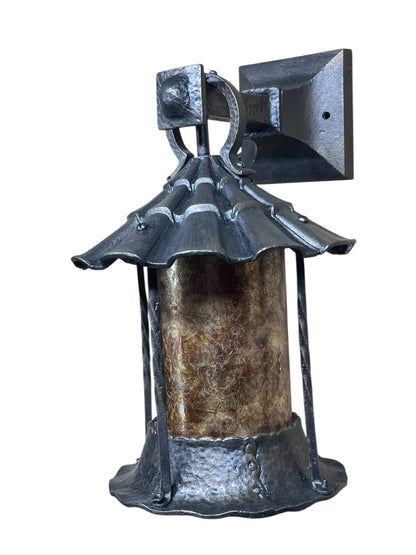 Spanish Revival Outdoor Wall Lantern with Original Glass, Bronze Paint #2559