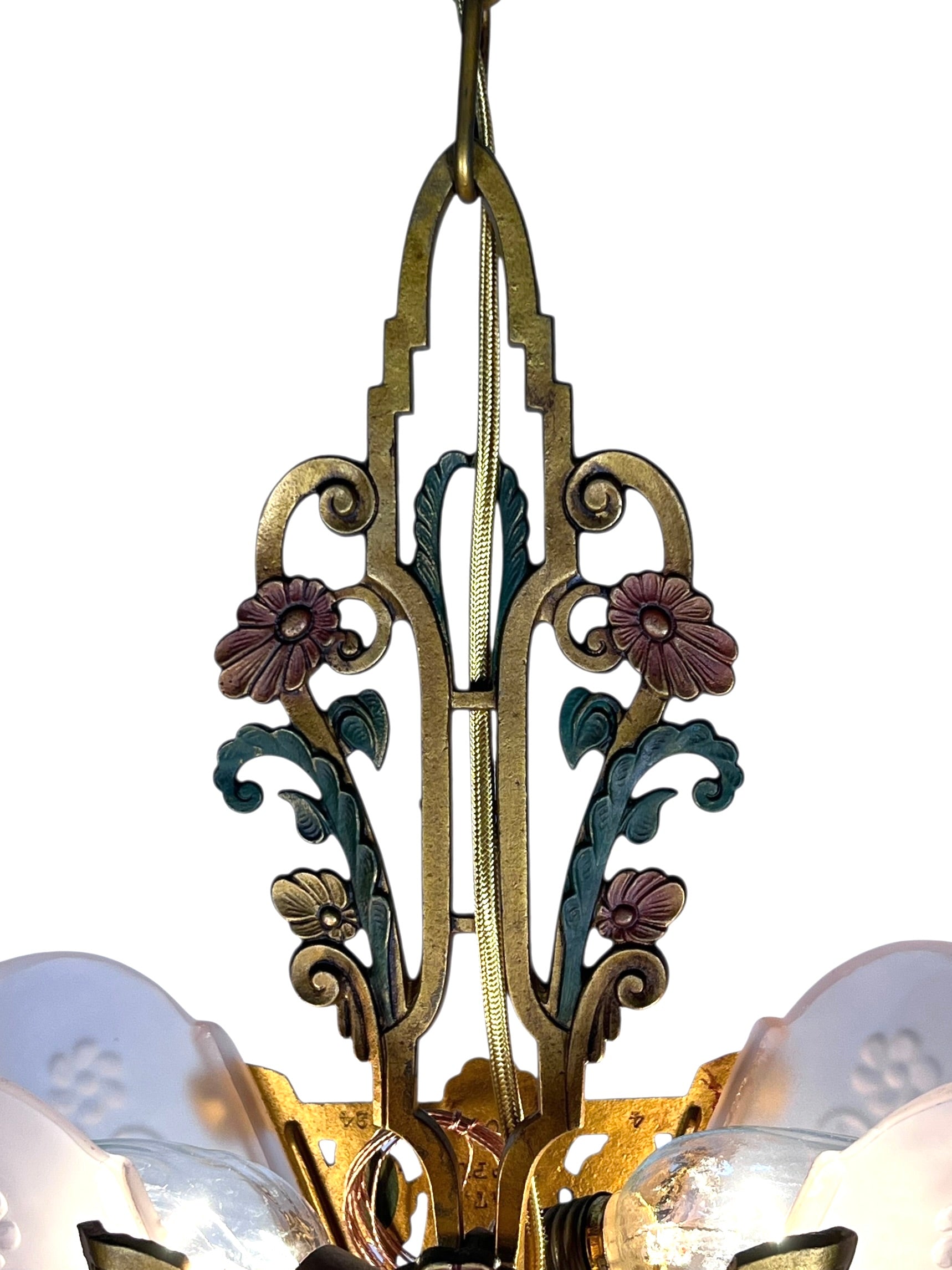 Art Deco Pink Slip Shade 2 Light Pendant