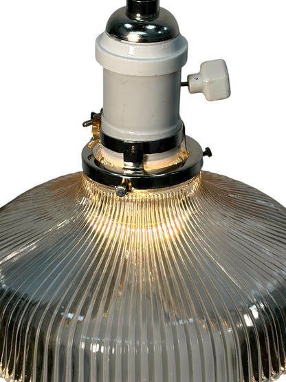 Holophane Shade circa 1920 Suspended from a Wire with Brushed Brass Canopy #2621