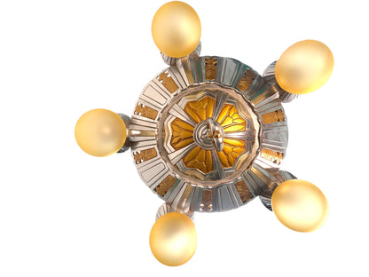 Art Deco Exposed Bulb 5 Light Chandelier in Polished Aluminum #2585