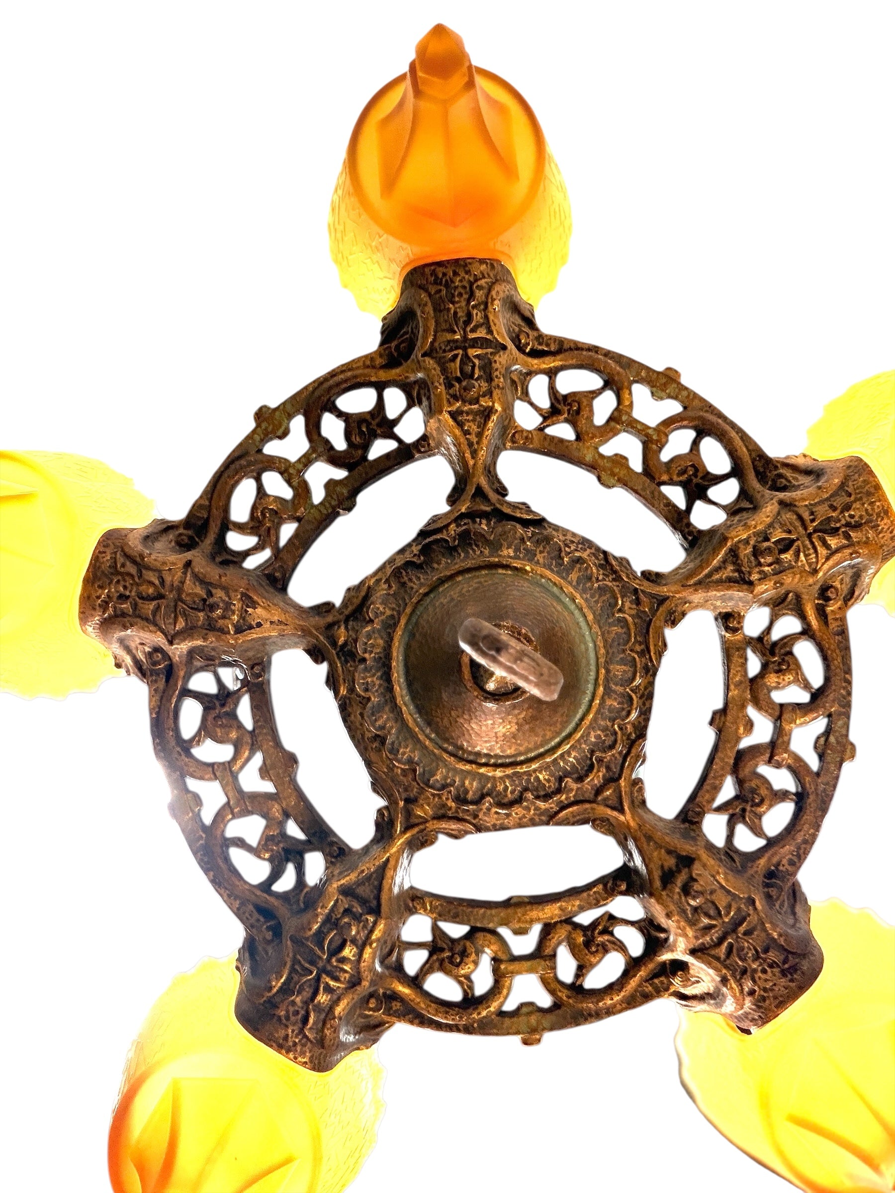 1930s Chandelier with Amber Glass Shades 