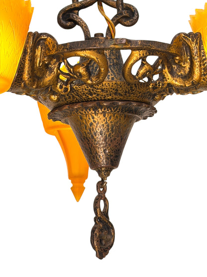 Art Deco Era Frankelite 3 Light Chandelier #891  ORIGINAL FINISH
