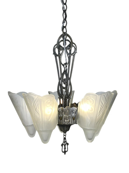 Globe Lighting Slip Shade Chandelier with Original Silver and Black Finish #2531
