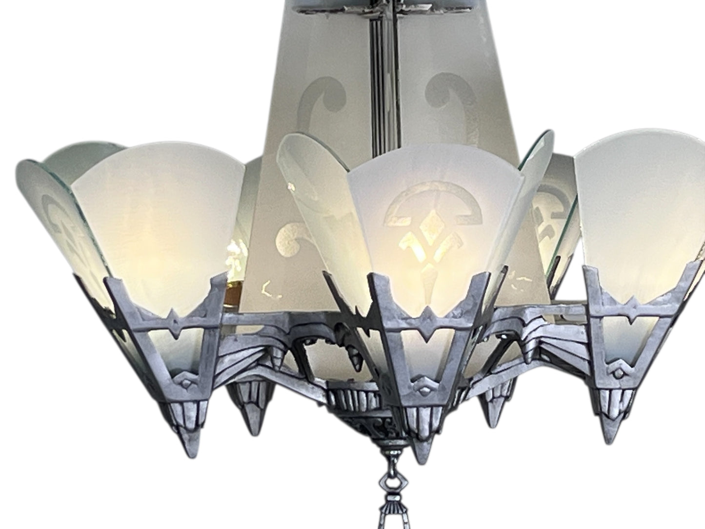 Art Deco Flat Glass Panel Chandelier for Tall Ceilings #2580