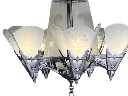 Art Deco Flat Glass Panel Chandelier for Tall Ceilings #2580