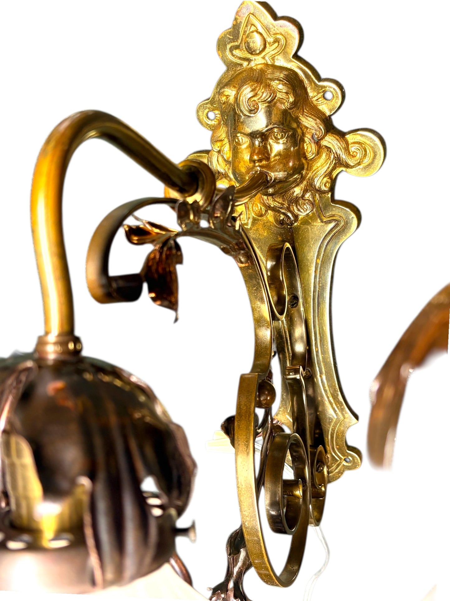 Art Nouveau Wall Sconces with Antique Etched Shades