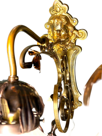 Art Nouveau Wall Sconces with Antique Etched Shades