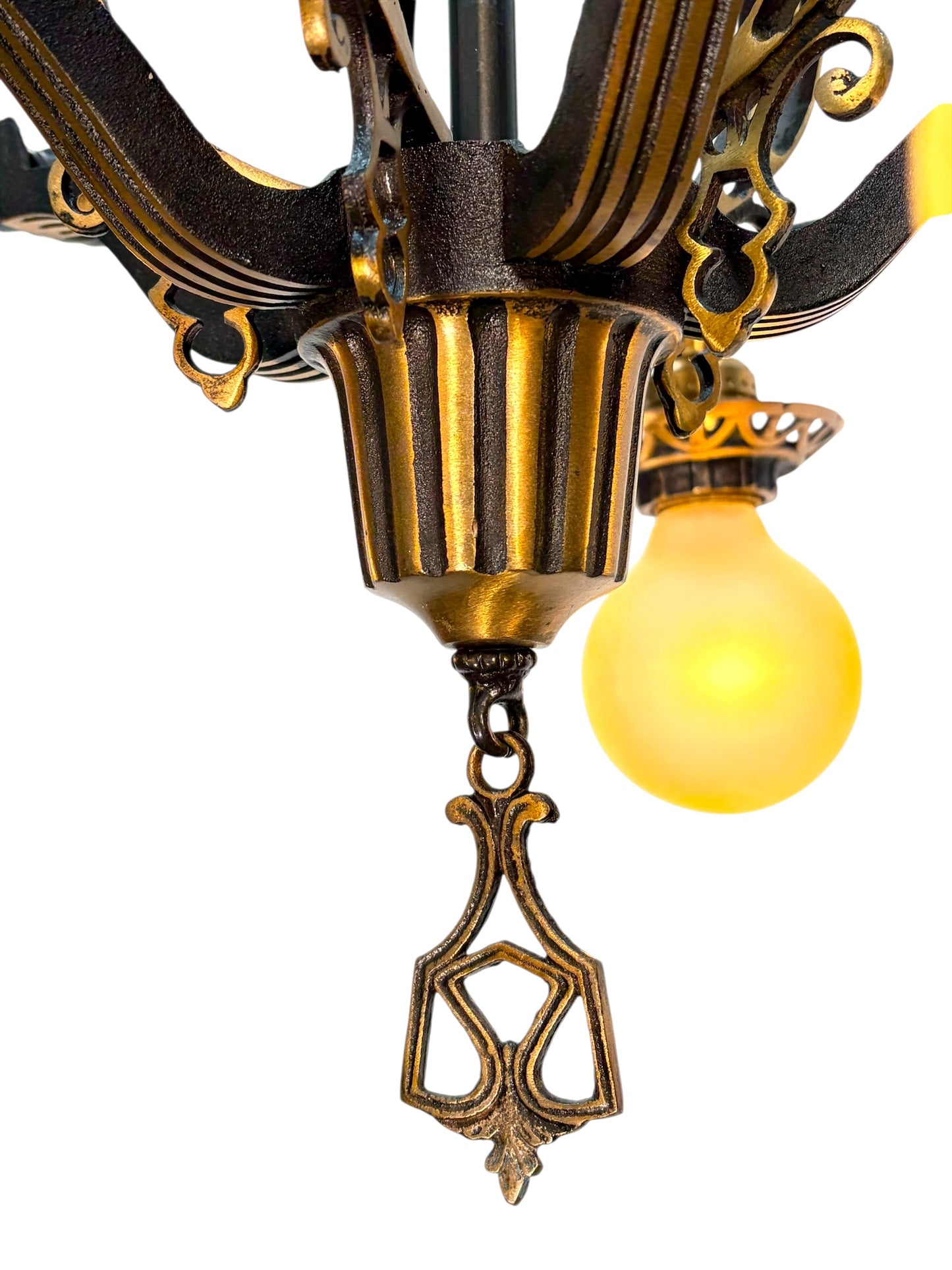 1920s Cast Bronze 5 Light Chandelier in Spectacular Original Condition #2622
