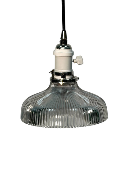 Holophane Shade circa 1920 Suspended from a Wire with Brushed Brass Canopy #2621