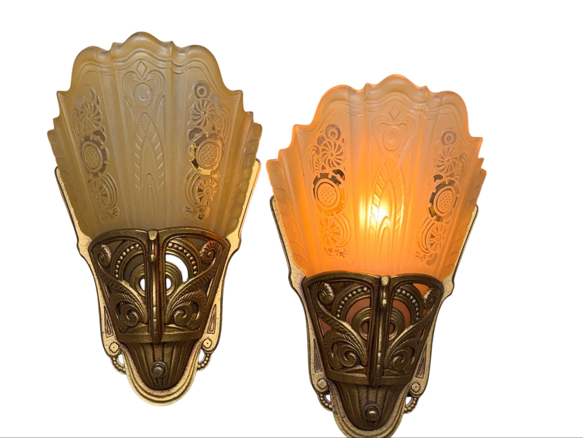Lightolier Art Deco "Stylux"  Slip Shade Wall Sconces
