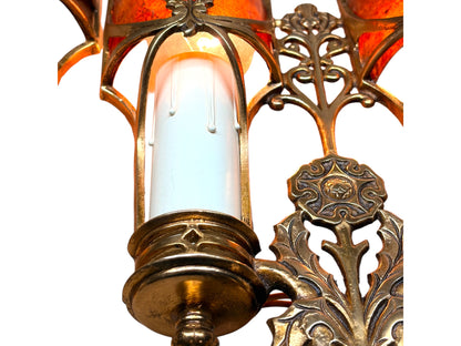 Four Double Cast Bronze Wall Sconces with  Mica Shields and Thistle Motif (priced per pair) #2633