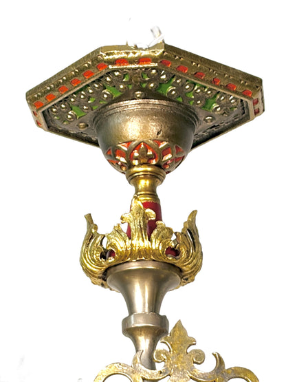 Spanish Revival Semi Flush Chandelier with Original Polychrome Finish from the 1920s #2642
