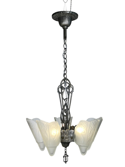 Globe Lighting Slip Shade Chandelier with Original Silver and Black Finish #2531