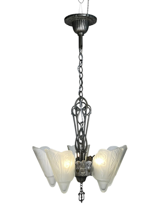 Globe Lighting Slip Shade Chandelier with Original Silver and Black Finish #2531
