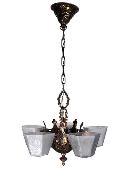 1930S Tudor Revival Slip Shade Chandelier