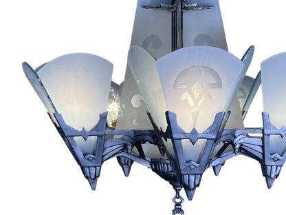 Art Deco Flat Glass Panel Chandelier for Tall Ceilings #2580
