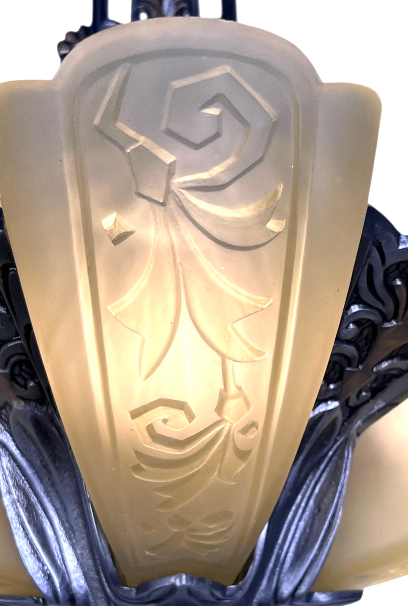 Dark Silver 5 Light Chandelier with Amber Glass Slip Shades #2582