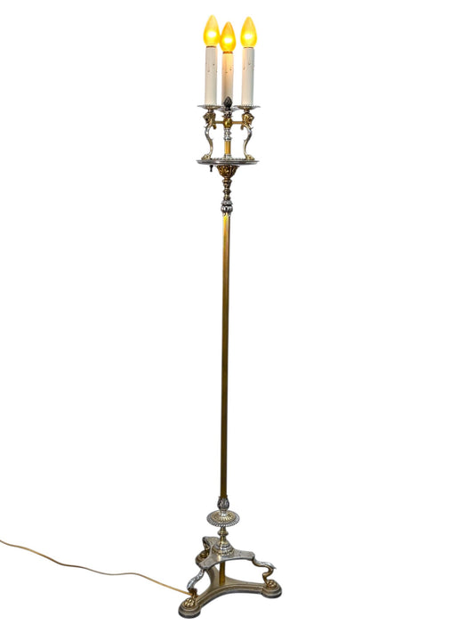 Cast Brass Floor Lamp with Lion heads from the 1910s