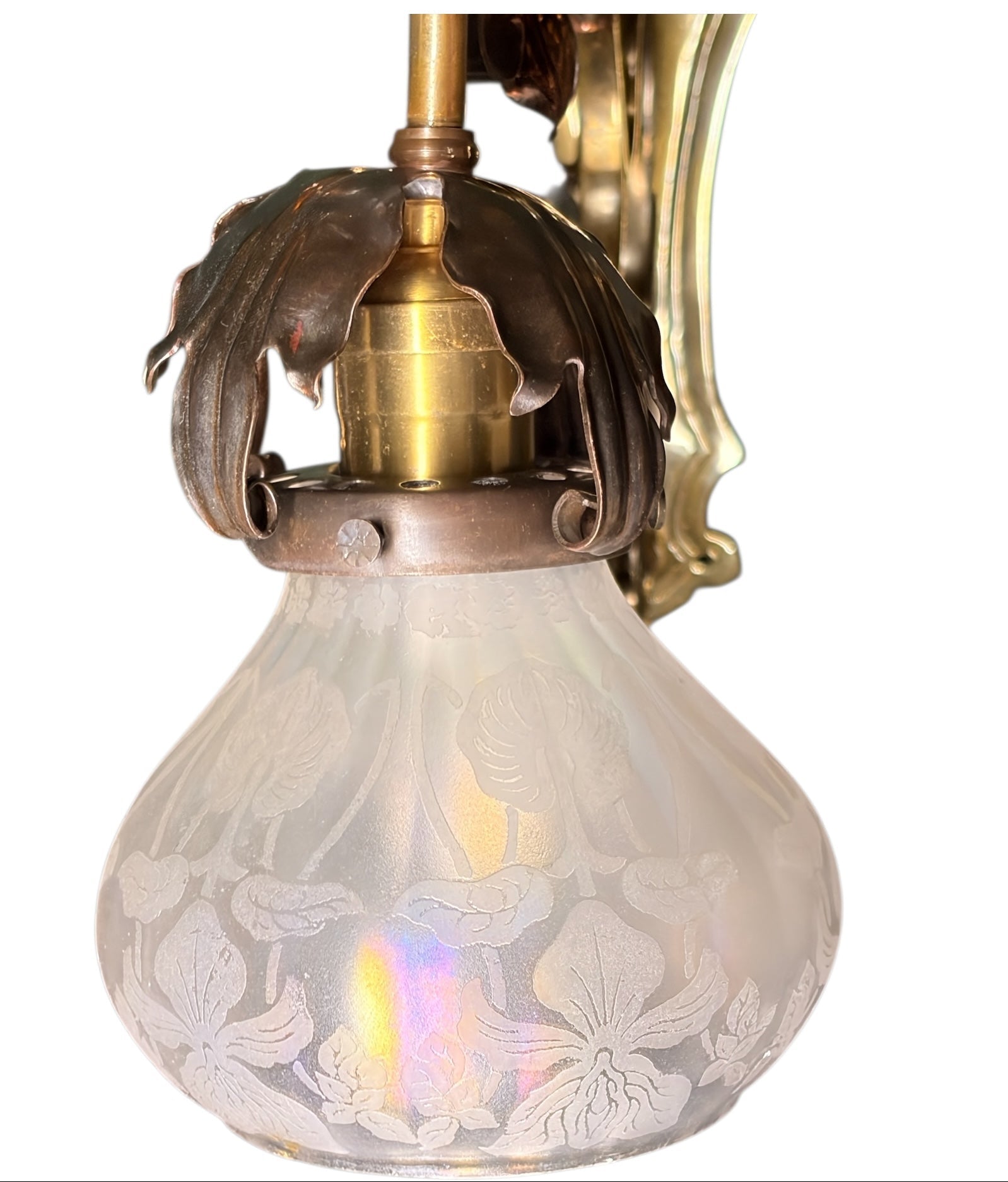 Art Nouveau Wall Sconces with Antique Etched Shades