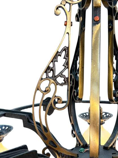 1920s Cast Bronze 5 Light Chandelier in Spectacular Original Condition #2622