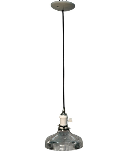 Holophane Shade circa 1920 Suspended from a Wire with Brushed Brass Canopy #2621