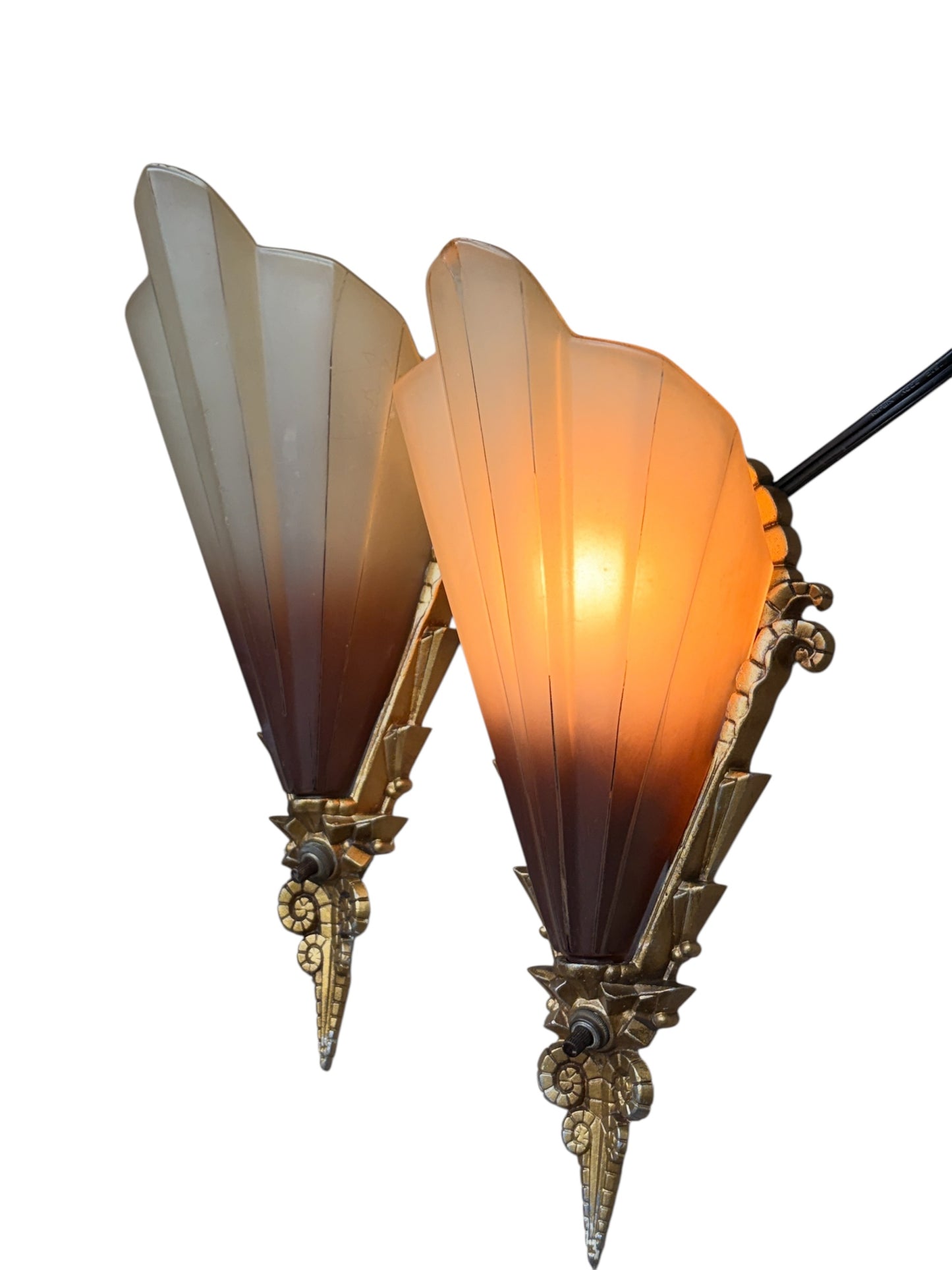 Cast Aluminumn Art Deco Brown Tip MidWest "Soleure" Wall Sconces #2630