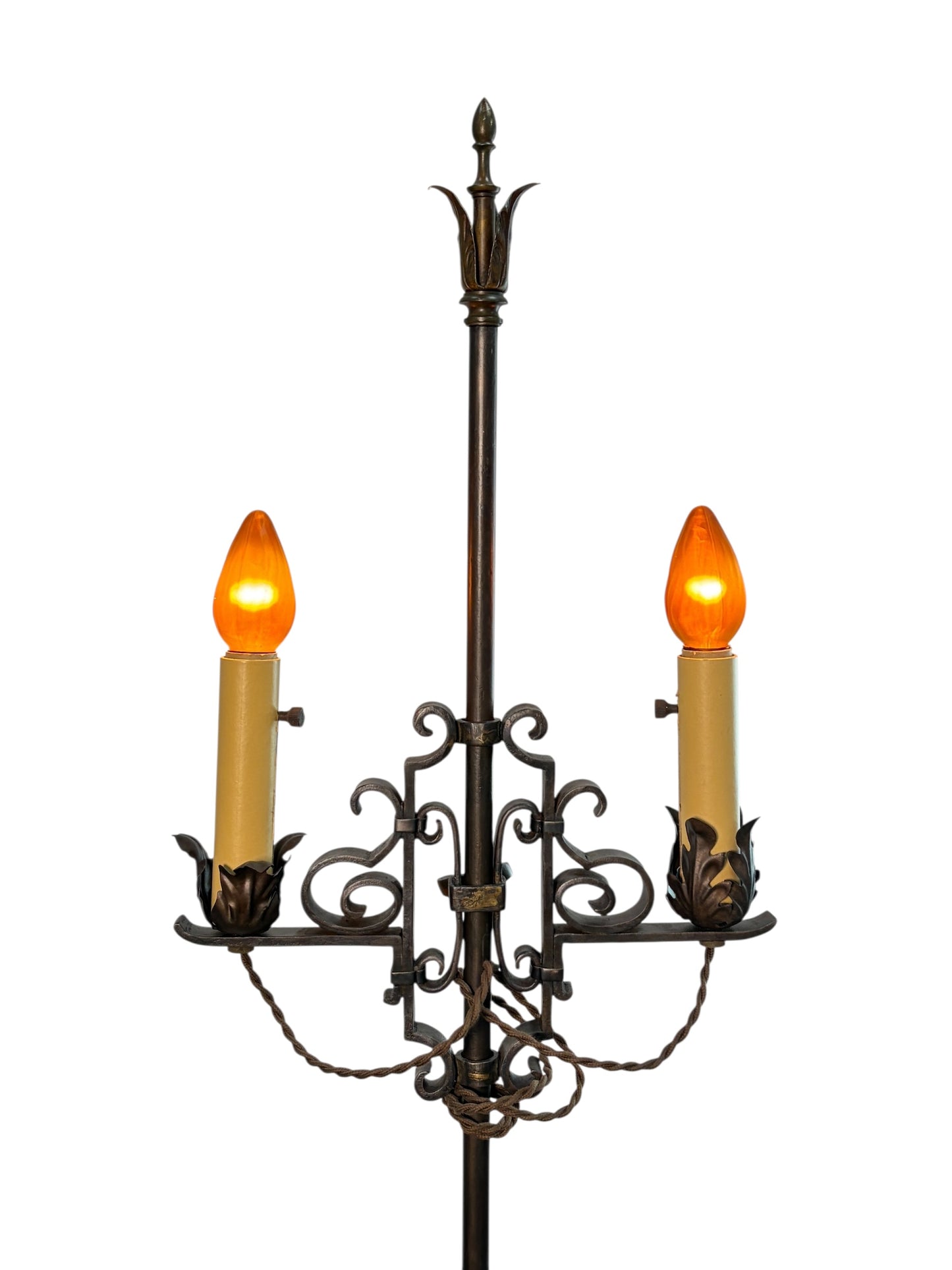 1920s Wrought Iron Spanish Revival Floor Lamp with Adjustable Height #2639