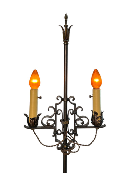 1920s Wrought Iron Spanish Revival Floor Lamp with Adjustable Height #2639