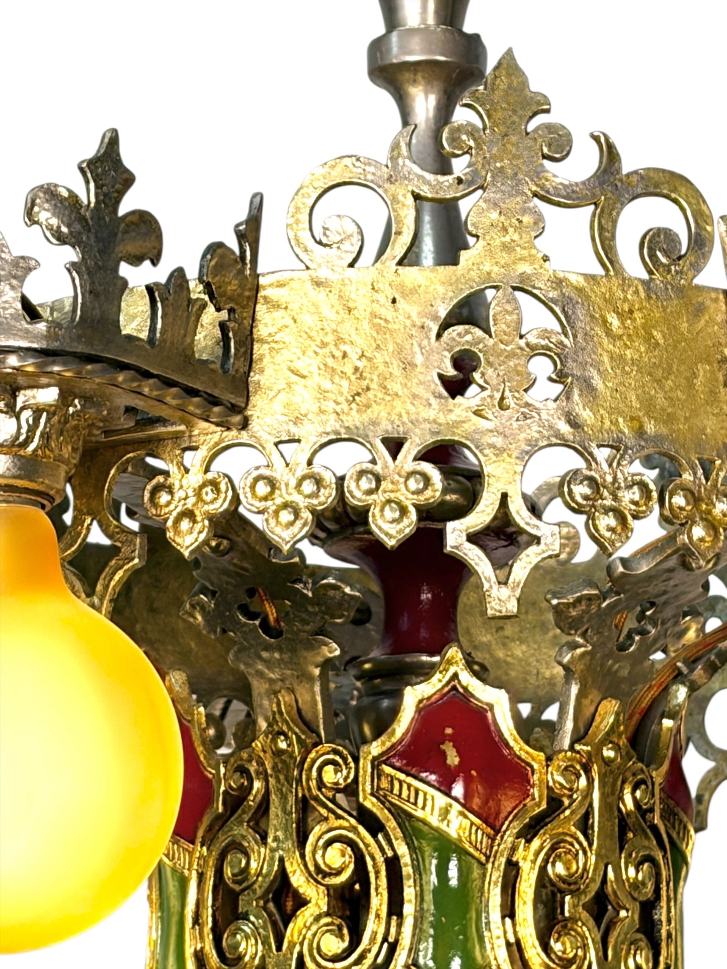 Spanish Revival Semi Flush Chandelier with Original Polychrome Finish from the 1920s #2642