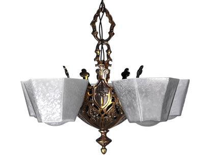 1930S Tudor Revival Slip Shade Chandelier
