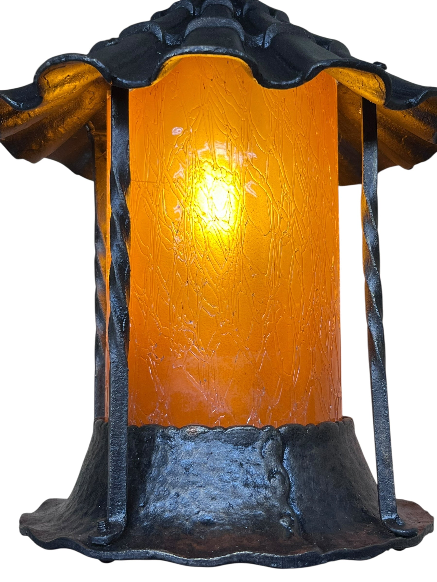  Spanish revival Porch Light with Amber Crackle Glass Shade