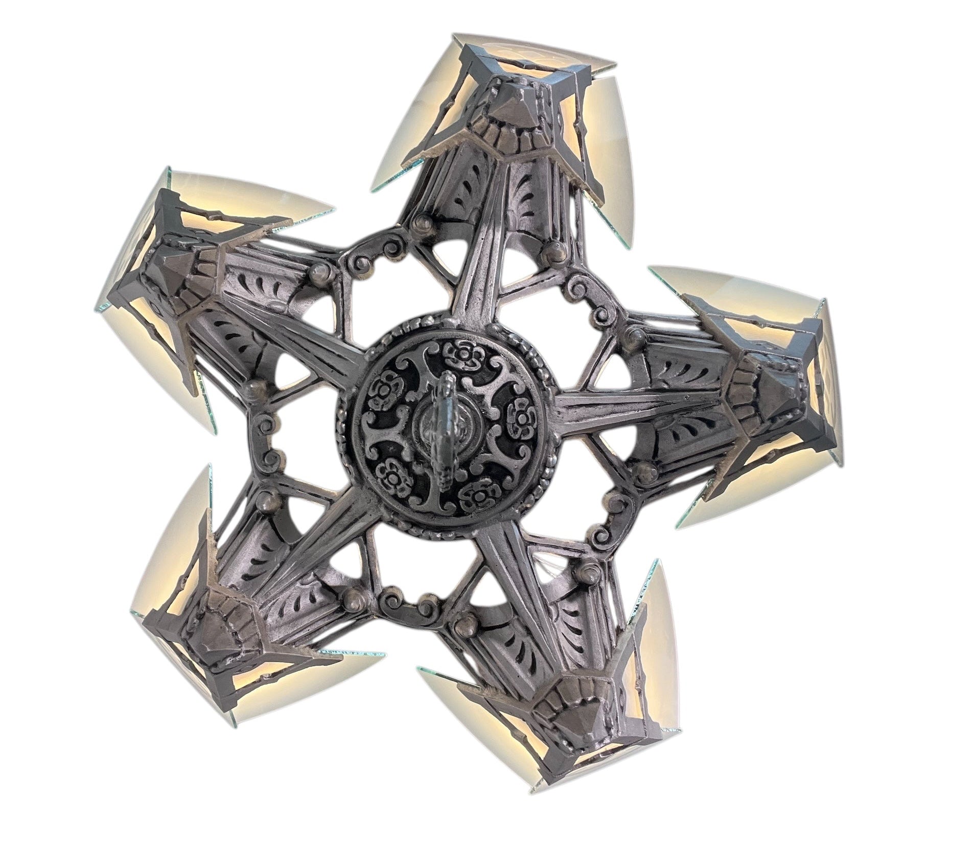 Art Deco Chandelier with Flat Panels of Glass