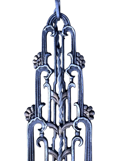 Dark Silver 5 Light Chandelier with Amber Glass Slip Shades #2582