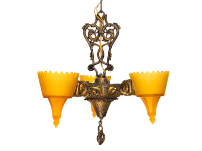 Art Deco Era Frankelite 3 Light Chandelier #891  ORIGINAL FINISH