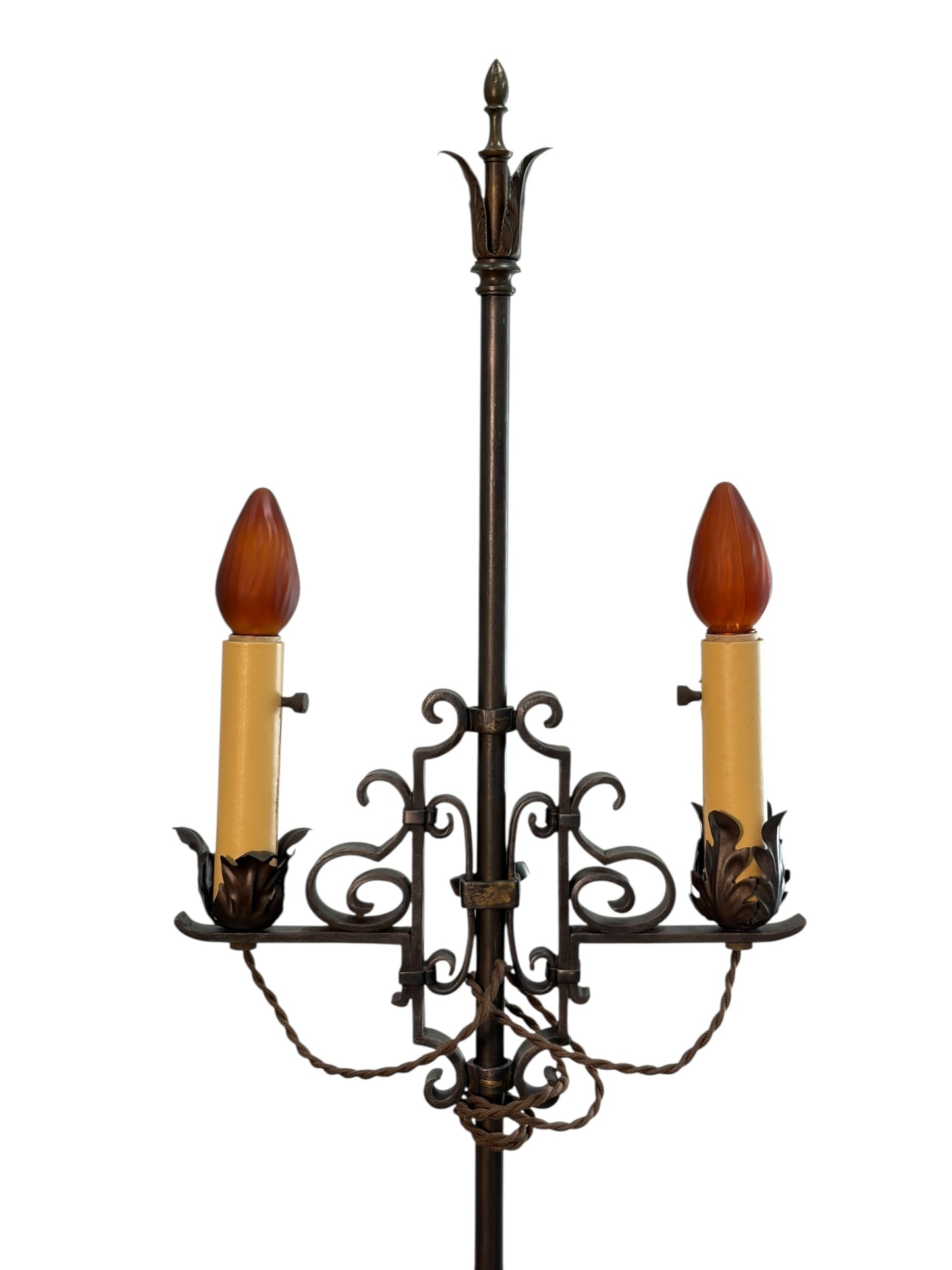 1920s Wrought Iron Spanish Revival Floor Lamp with Adjustable Height #2639