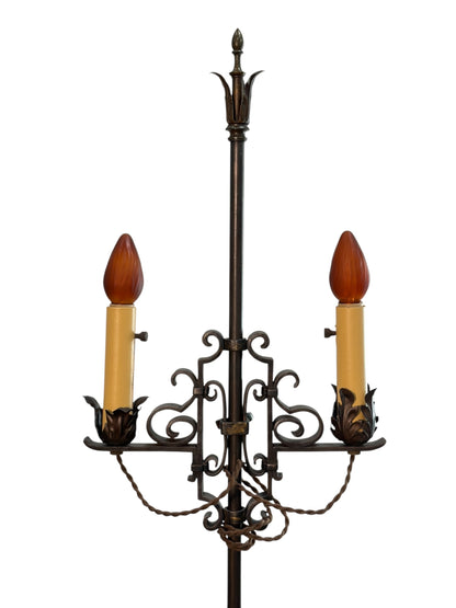 1920s Wrought Iron Spanish Revival Floor Lamp with Adjustable Height #2639