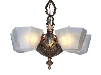 1930S Tudor Revival Slip Shade Chandelier