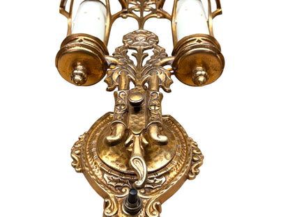 Four Double Cast Bronze Wall Sconces with  Mica Shields and Thistle Motif (priced per pair) #2633