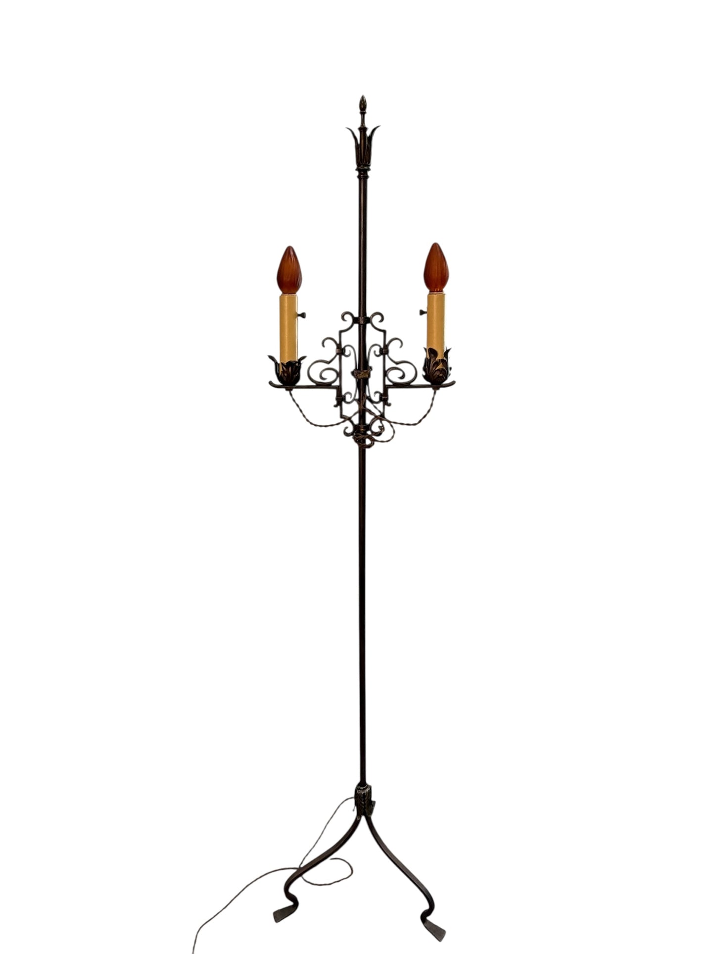 1920s Wrought Iron Spanish Revival Floor Lamp with Adjustable Height #2639