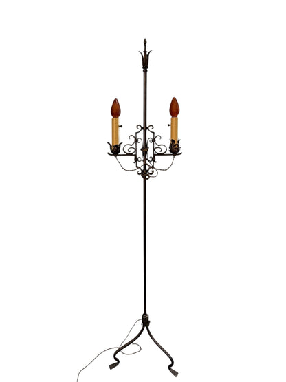 1920s Wrought Iron Spanish Revival Floor Lamp with Adjustable Height #2639