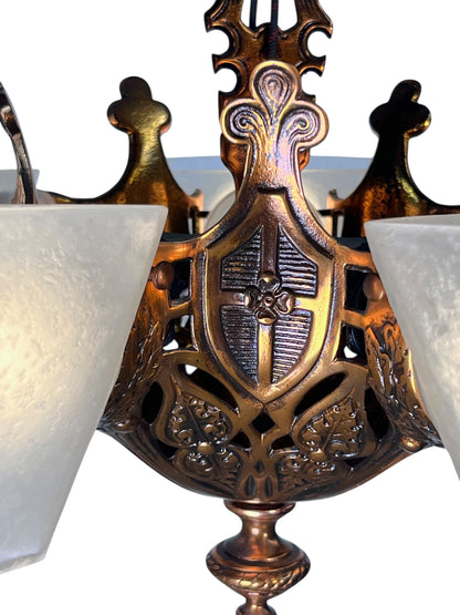 1930S Tudor Revival Slip Shade Chandelier
