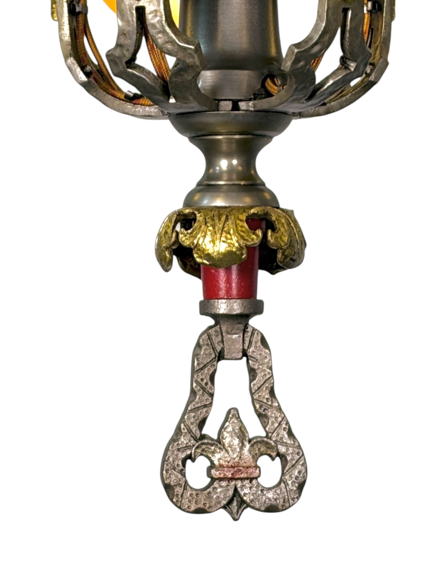 Spanish Revival Semi Flush Chandelier with Original Polychrome Finish from the 1920s #2642