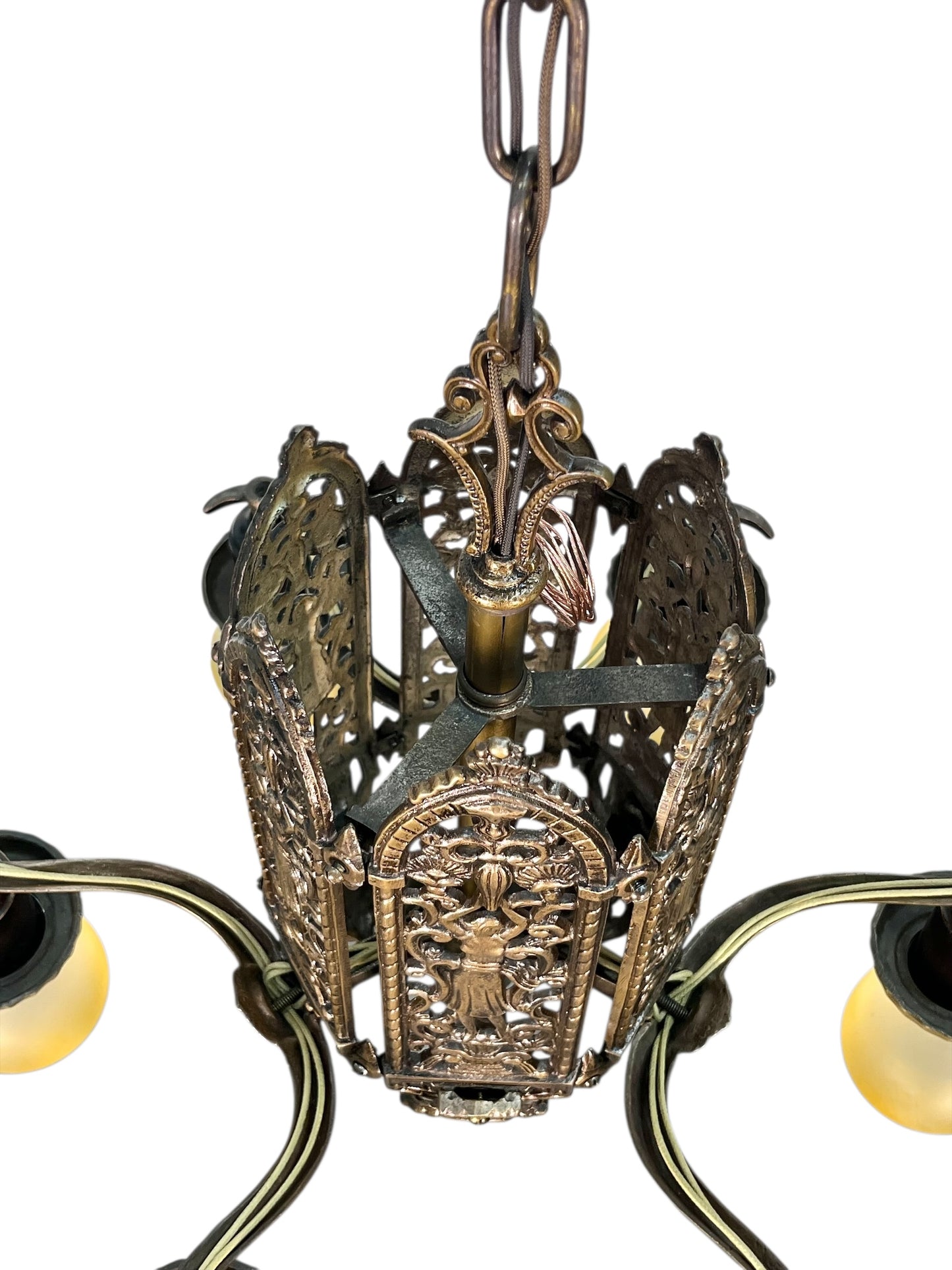 Cast Bronze 1920s Chandelier 6 Light