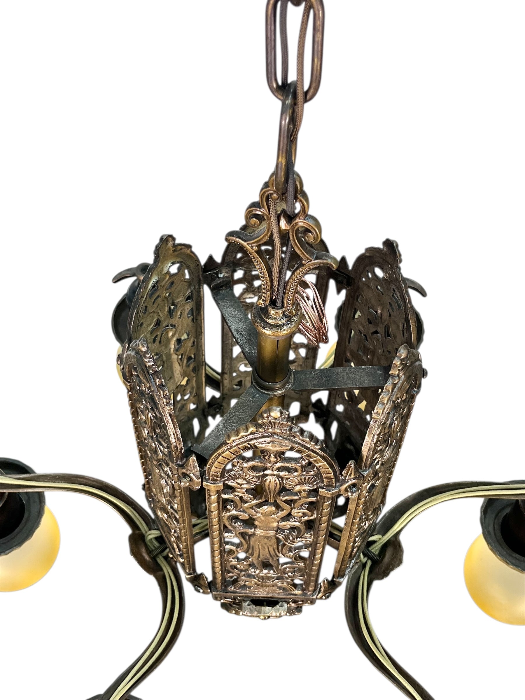Cast Bronze 1920s Chandelier 6 Light